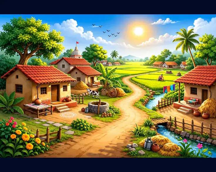 Sunny Indian Village Scene Peaceful Countryside Life2 artwork